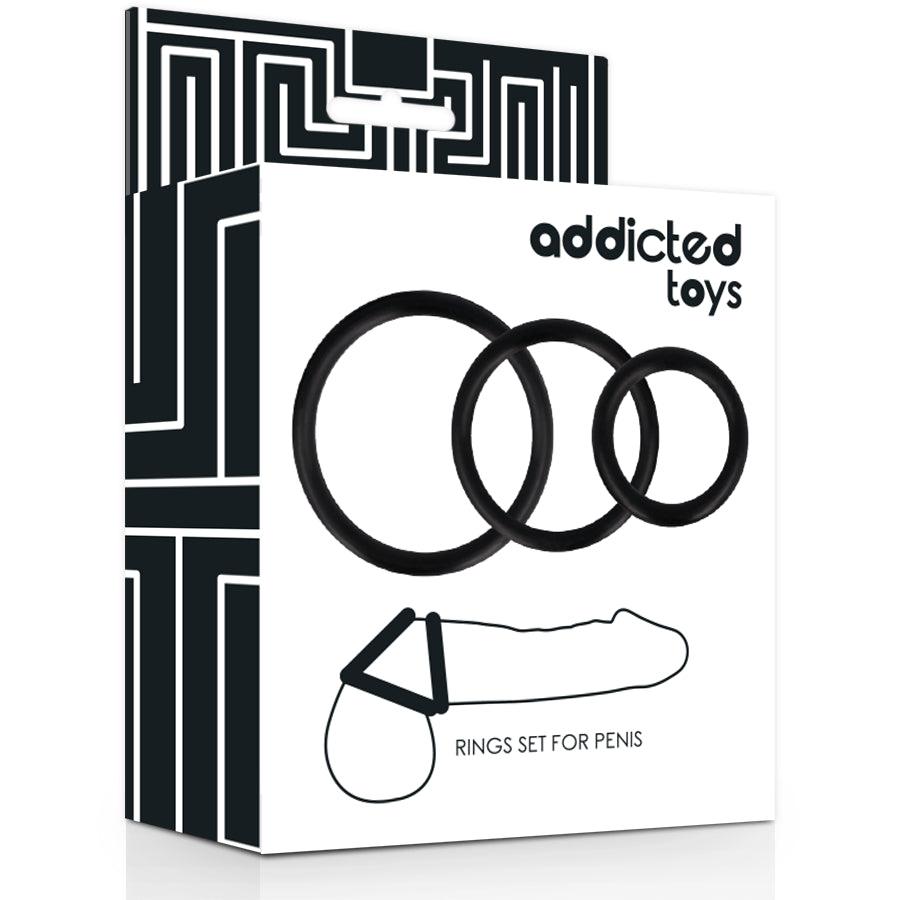 ADDICTED TOYS CONJUNTO DE ANeIS DE PARA PeNIS PRETO