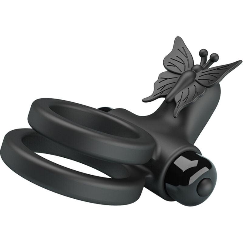 PRETTY LOVE ANEL VIBRADOR DUPLO COM ESTIMULADOR PRETO