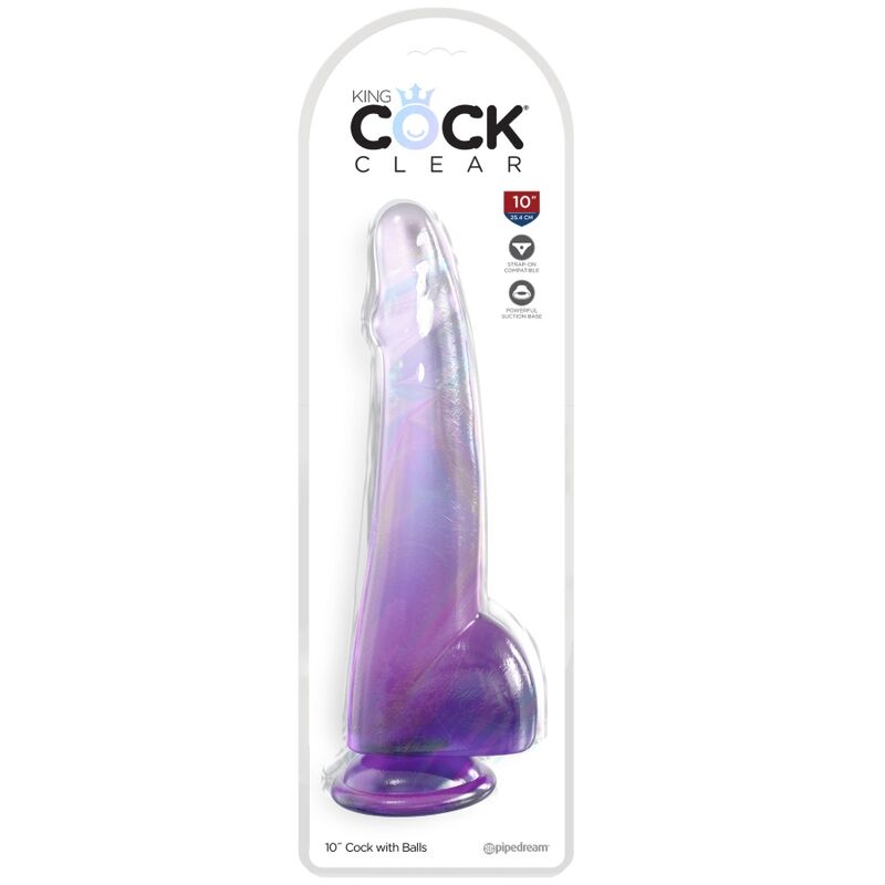 KING COCK CLEAR DILDO COM TESTiCULOS 19 CM ROXO