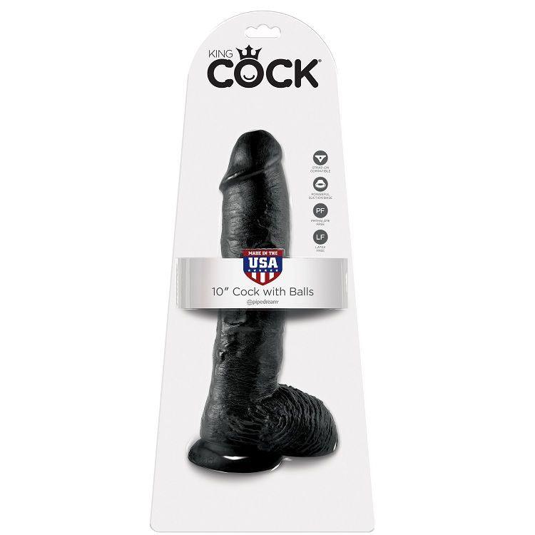 KING COCK 10 DILDO PRETO COM BOLAS 254 CM