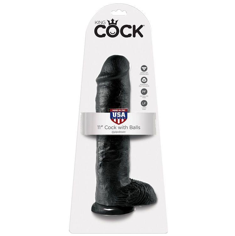 KING COCK 11 DILDO PRETO COM BOLAS 28 CM