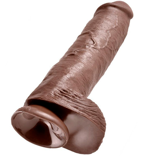 KING COCK 11 DILDO CASTANHO COM BOLAS 28 CM