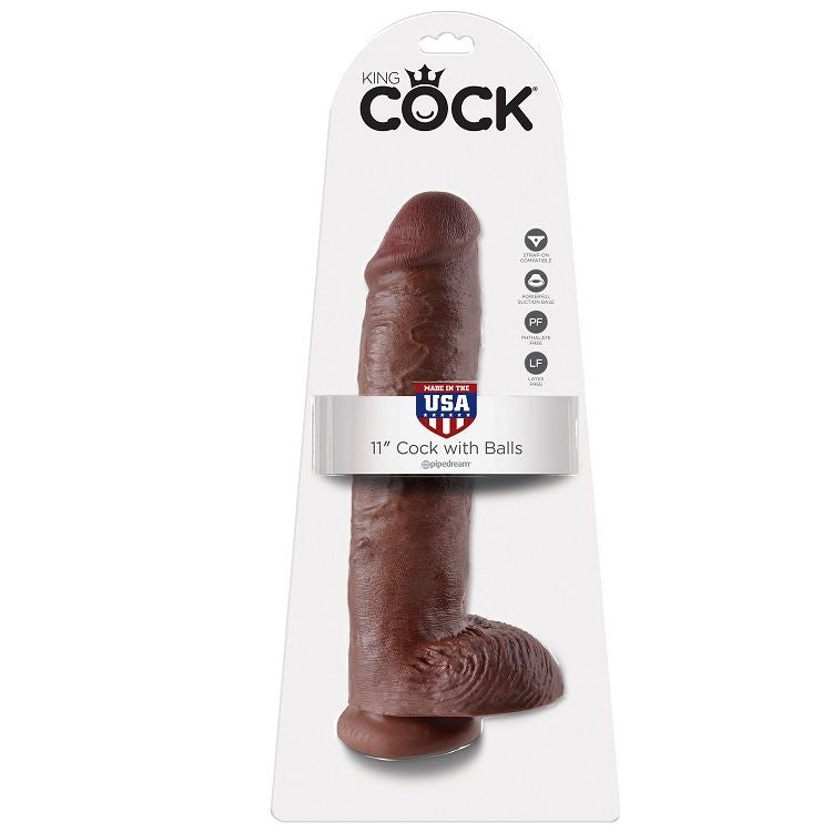 KING COCK 11 DILDO CASTANHO COM BOLAS 28 CM