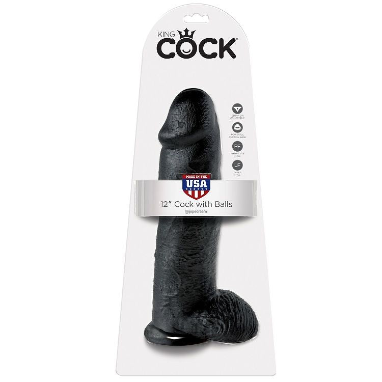 KING COCK 12 DILDO PRETO COM BOLAS 3048 CM