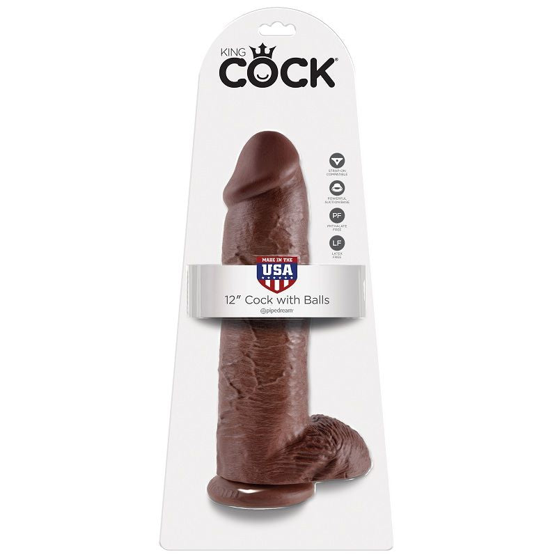 KING COCK 12 DILDO CASTANHO COM BOLAS 3048 CM