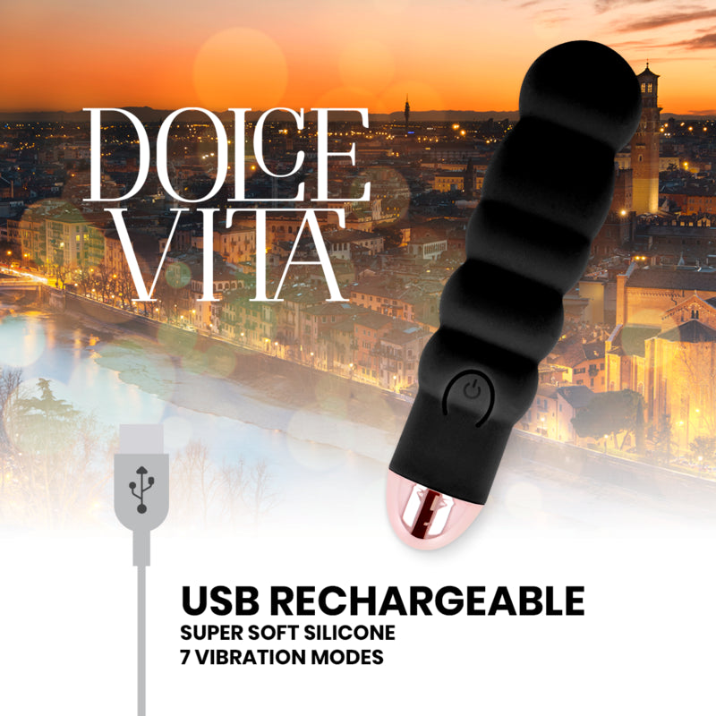 DOLCE VITA VIBRADOR RECARREGaVEL SEIS PRETO 7 VELOCIDADES