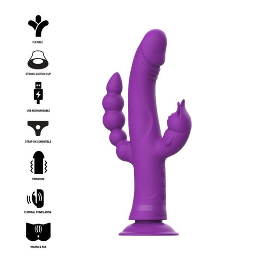 INTENSE VIBRADOR DE SILICONE CASANOVA COELHO TRIPLO MOTOR ROXO