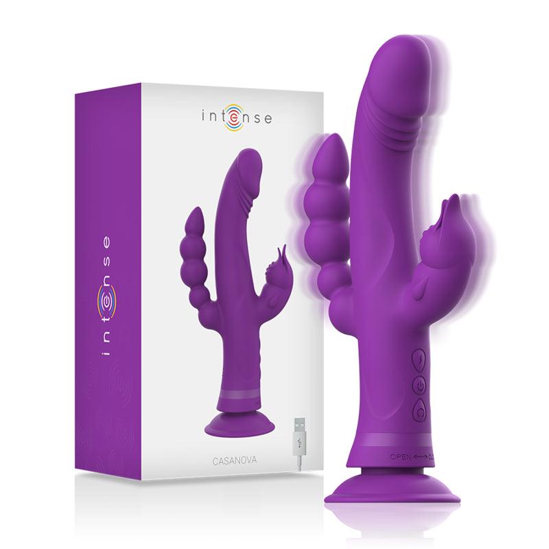 INTENSE VIBRADOR DE SILICONE CASANOVA COELHO TRIPLO MOTOR ROXO