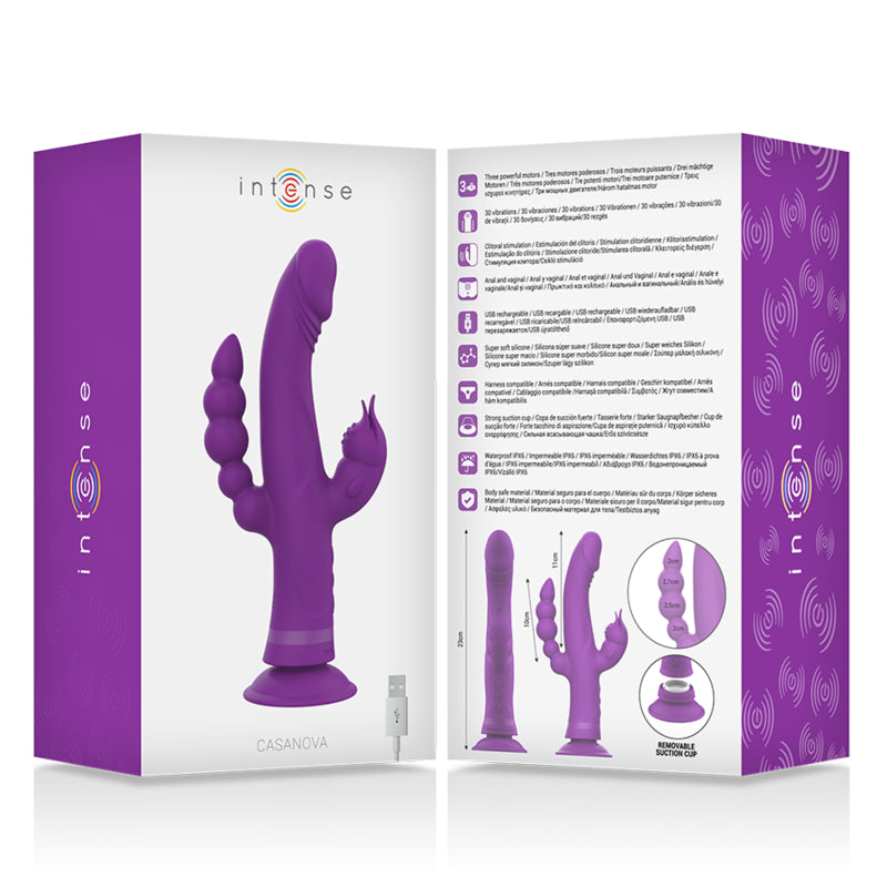 INTENSE VIBRADOR DE SILICONE CASANOVA COELHO TRIPLO MOTOR ROXO