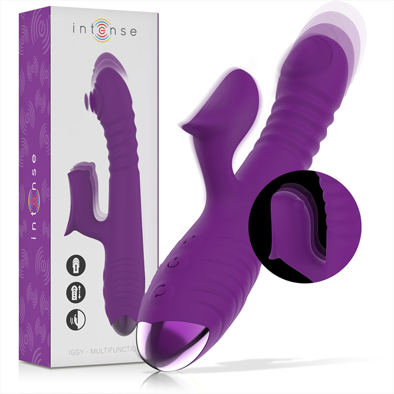 INTENSO VIBRADOR RECARREGaVEL MULTIFUNCaO IGGY PARA CIMA E PARA BAIXO COM ESTIMULADOR CLIToRICO ROXO