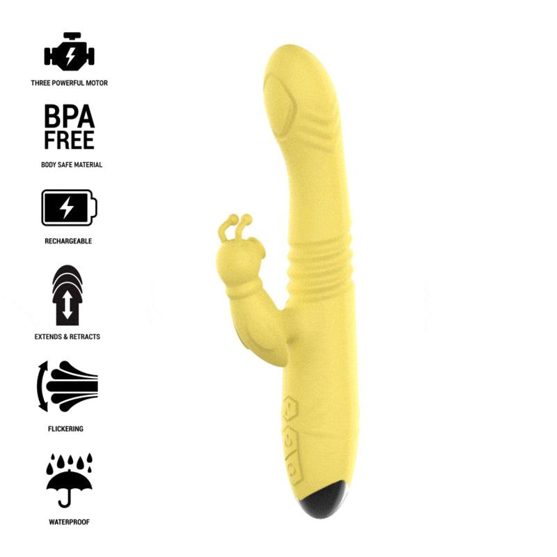 INTENSO VIBRADOR MULTIFUNCaO TOKY PARA CIMA E PARA BAIXO COM ESTIMULADOR CLIToRICO AMARELO