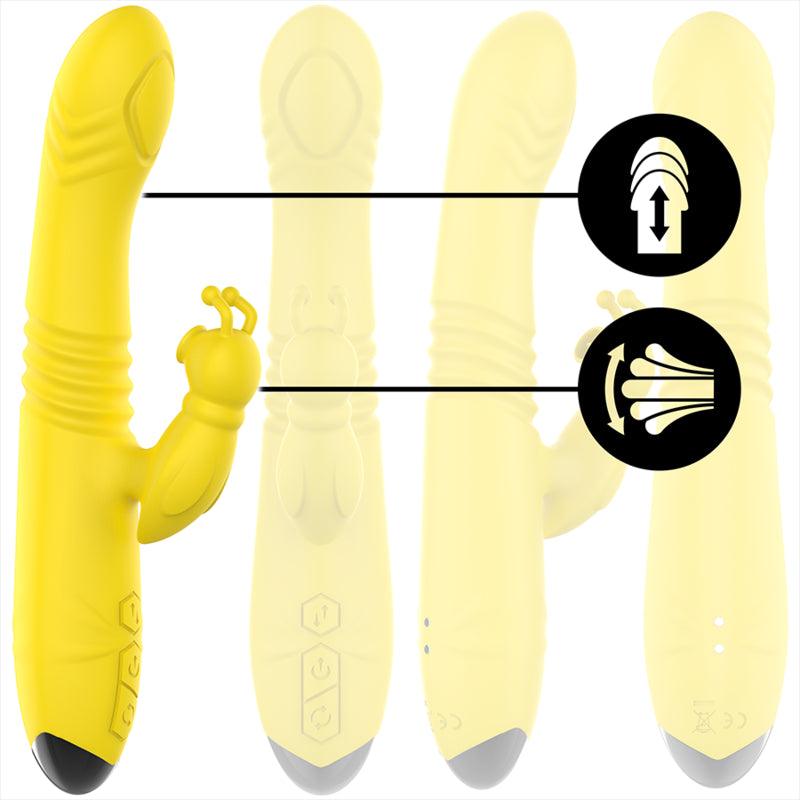 INTENSO VIBRADOR MULTIFUNCaO TOKY PARA CIMA E PARA BAIXO COM ESTIMULADOR CLIToRICO AMARELO