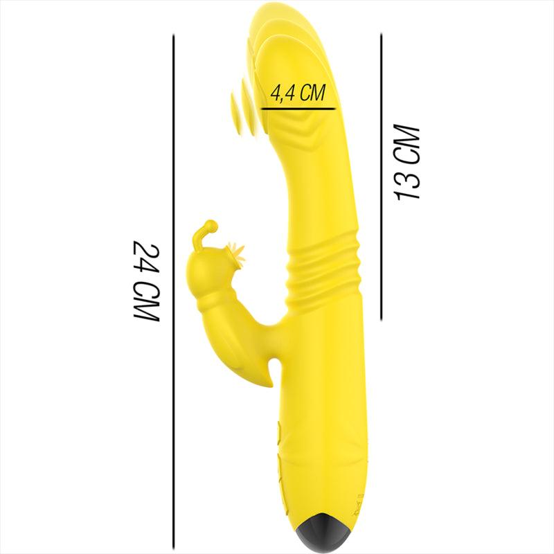 INTENSO VIBRADOR MULTIFUNCaO TOKY PARA CIMA E PARA BAIXO COM ESTIMULADOR CLIToRICO AMARELO