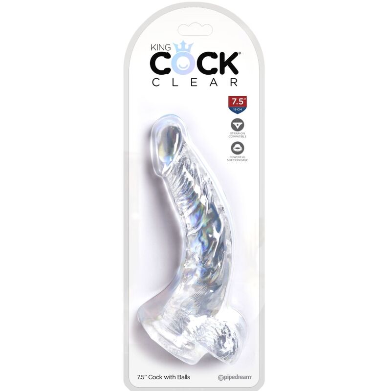 KING COCK CLEAR PeNIS CURVADO REALISTA COM BOLAS 165 CM TRANSPARENTE