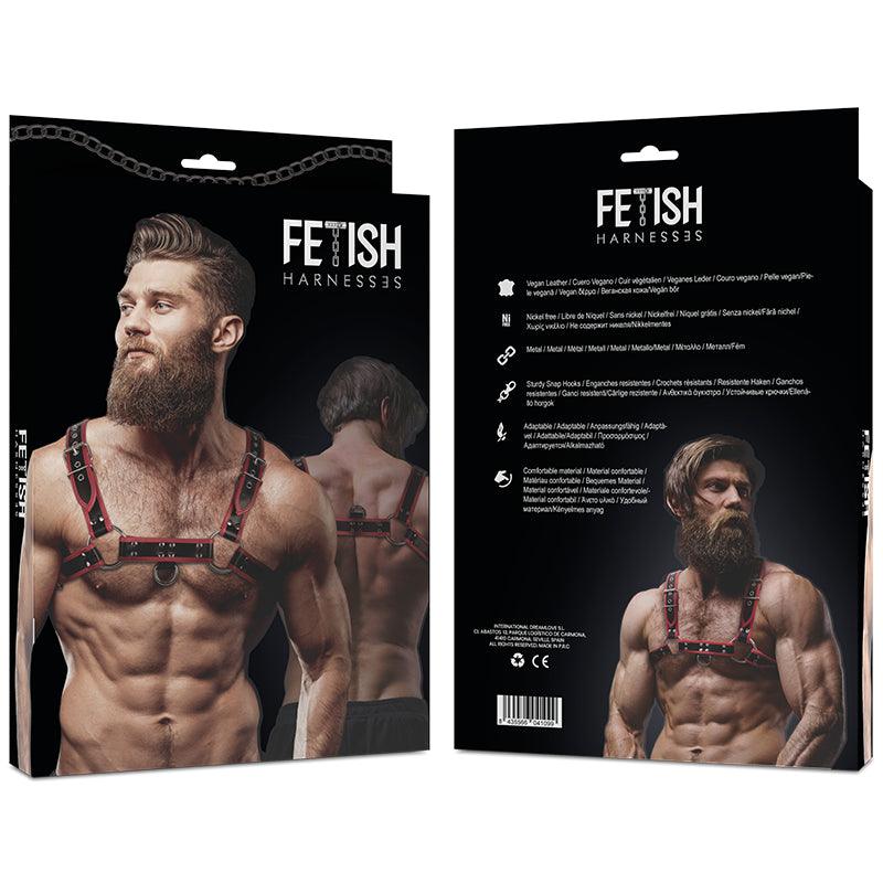 FETISH SUBMISSIVE ATTITUDE ARNeS DE PEITO DE COURO ECO MASCULINO PRETO VERMELHO