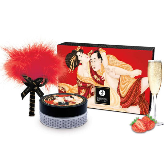 SHUNGA KIT DE Po DE MASSAGEM COMESTiVEL DE MORANGO