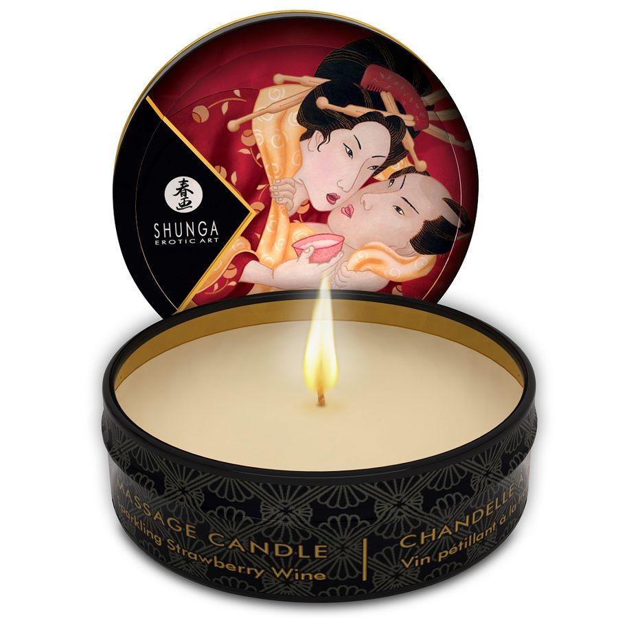 SHUNGA MINI CARESS POR CANDELIGHT MORANGOS E VELA DE MASSAGEM CAVA 30 ML