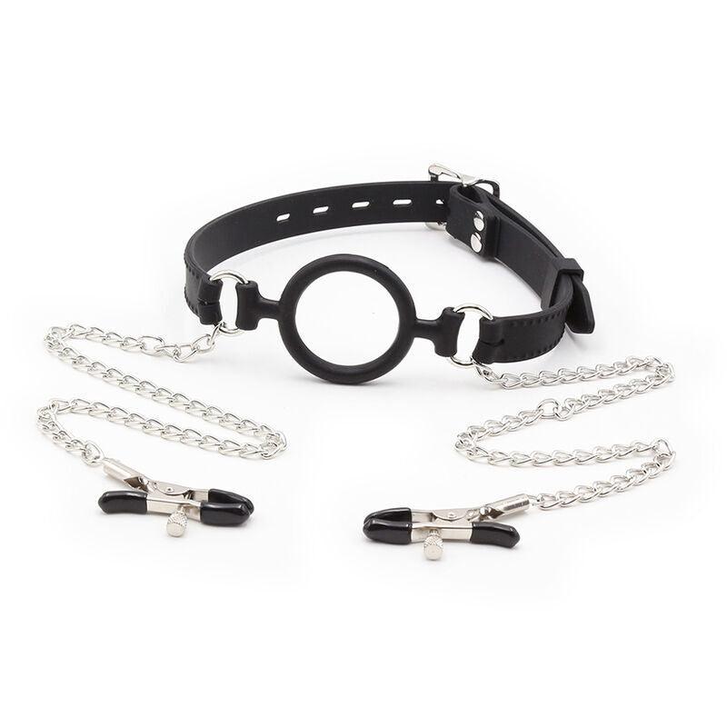 OHMAMA FETISH RING GAG COM CORRENTES E GRAMPOS DE BICO