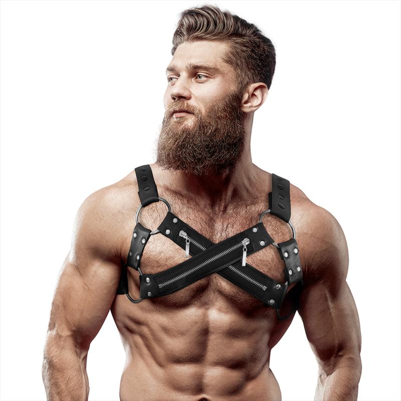 FETISH SUBMISSIVE ATTITUDE ARNeS DE NEOPRENE AJUSTVEL CROSS OVER PEITO BULLDOG COM ZiPERS PARA HOMENS