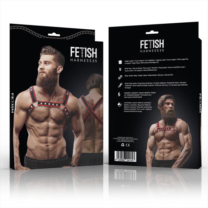 FETISH SUBMISSIVE ATTITUDE ARNeS DE BULLDOG DE PEITO DE COURO ECO MASCULINO PRETO VERMELHO