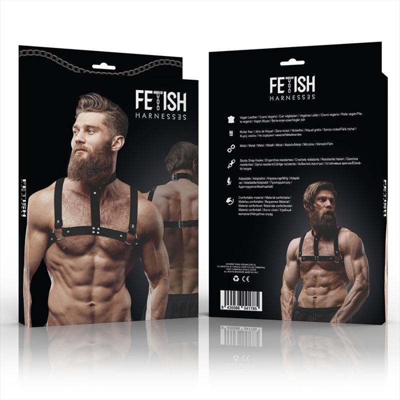 FETISH SUBMISSIVE ATTITUDE ARNeS DE PEITO DE COURO ECO AJUSTVEL COM COLAR PARA HOMENS