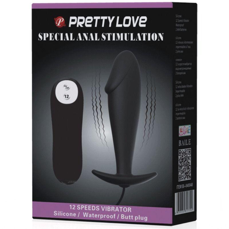 PRETTY LOVE SILICONE ANAL PLUG FORMA DE PeNIS E 12 MODOS DE VIBRAO PRETO