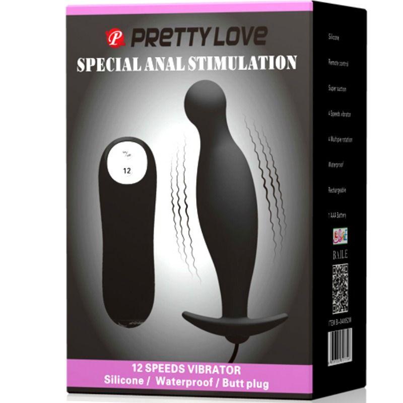 PRETTY LOVE PLUG ANAL DE SILICONE 12 MODOS DE VIBRAO PRETO