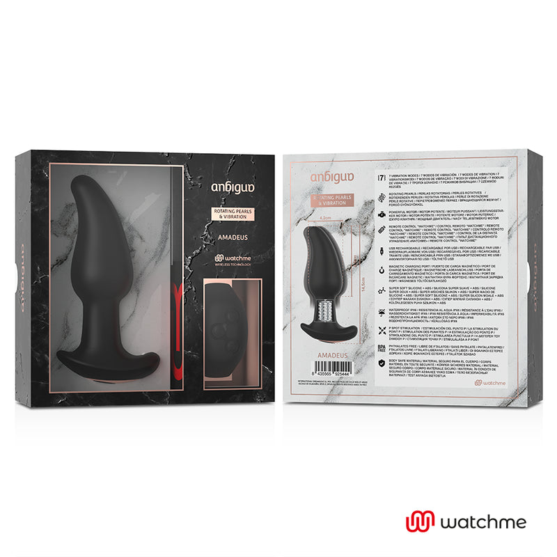 ANBIGUO VIBRADOR DE PLUG ANAL COM CONTROLE REMOTO WATCHME COM ROTACaO DE PeROLAS AMADEUS