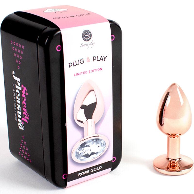 SECRETPLAY PLUG ANAL DE METAL OURO ROSA TAMANHO PEQUENO 7 CM