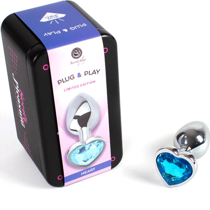 SECRETPLAY PLUG ANAL DE METAL CORAO AZUL TAMANHO PEQUENO 7 CM