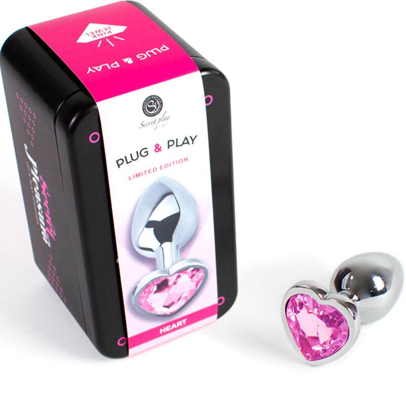 SECRETPLAY PLUG ANAL DE METAL FuCSIA CORAO PEQUENO TAMANHO 7 CM