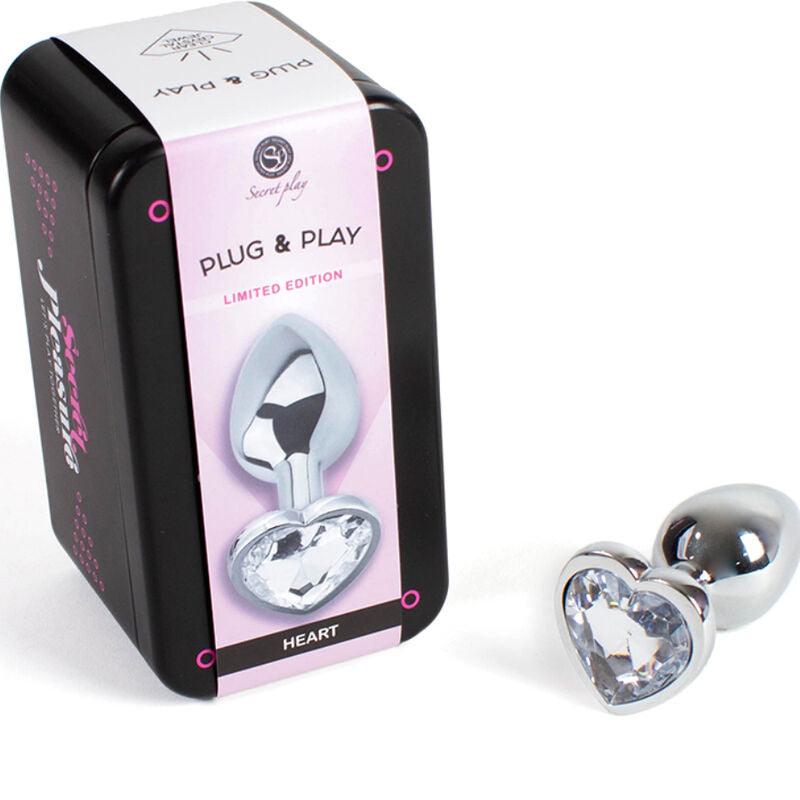 SECRETPLAY PLUG ANAL DE METAL CORAO DE CRISTAL TRANSPARENTE TAMANHO PEQUENO 7 CM