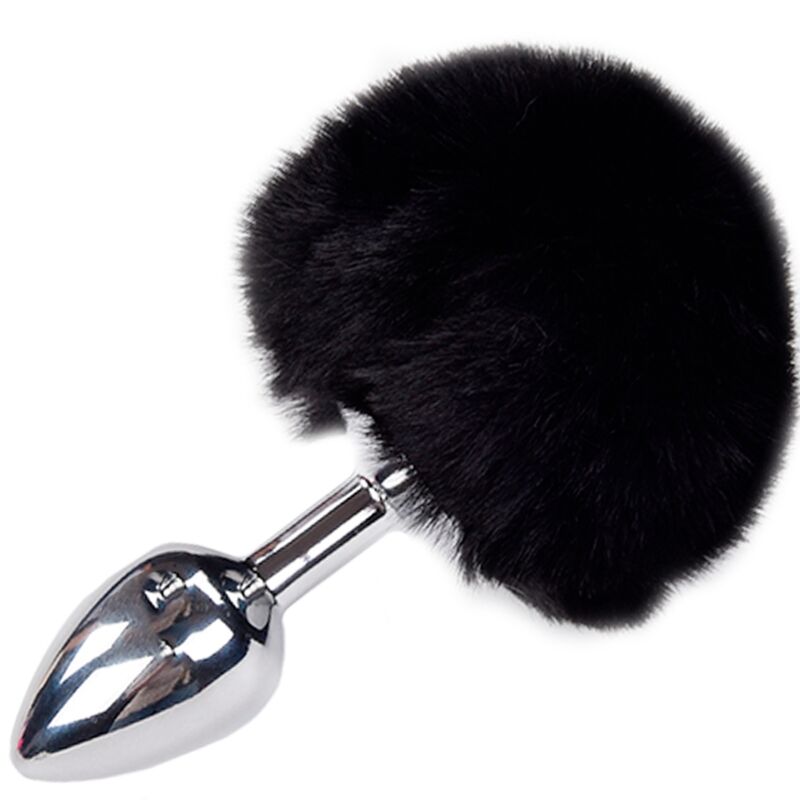 ALIVE PLUG DE PRAZER ANAL METAL LISO FLUFFY PRETO TAMANHO L