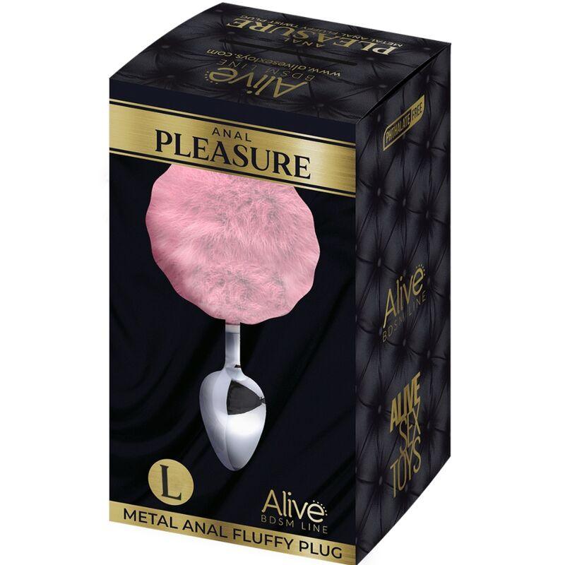 ALIVE PLUG PRAZER ANAL METAL LISO FLUFFY ROSA TAMANHO S