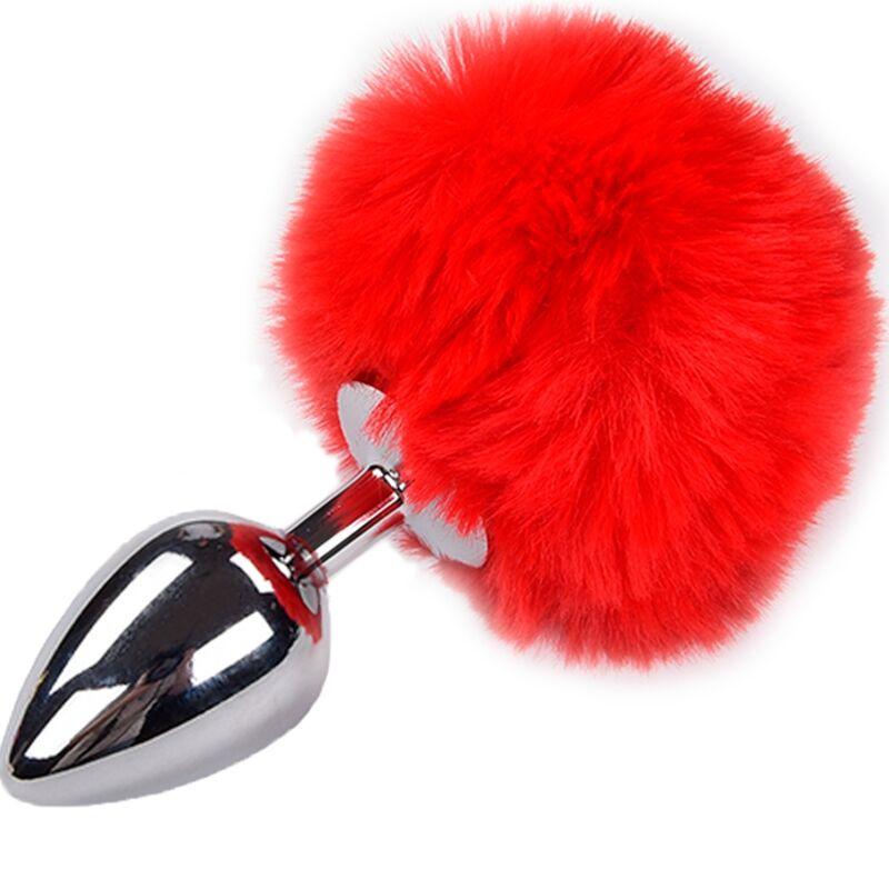 ALIVE PLUG DE PRAZER ANAL METAL LISO FLUFFY VERMELHO TAMANHO S