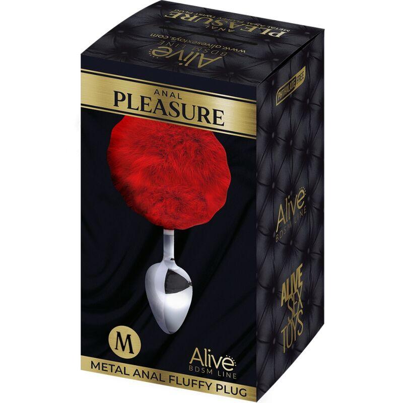 ALIVE PLUG PRAZER ANAL METAL LISO FLUFFY VERMELHO TAMANHO M