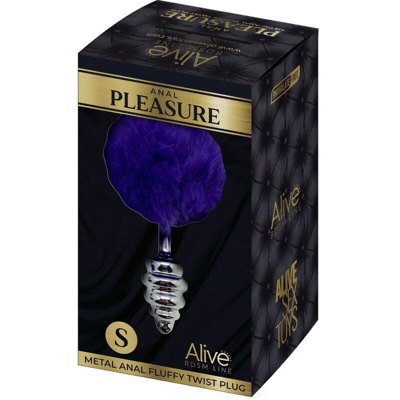 ALIVE PLUG DE PRAZER ANAL ESPIRAL METAL FLUFFY DARK VIOLET TAMANHO S