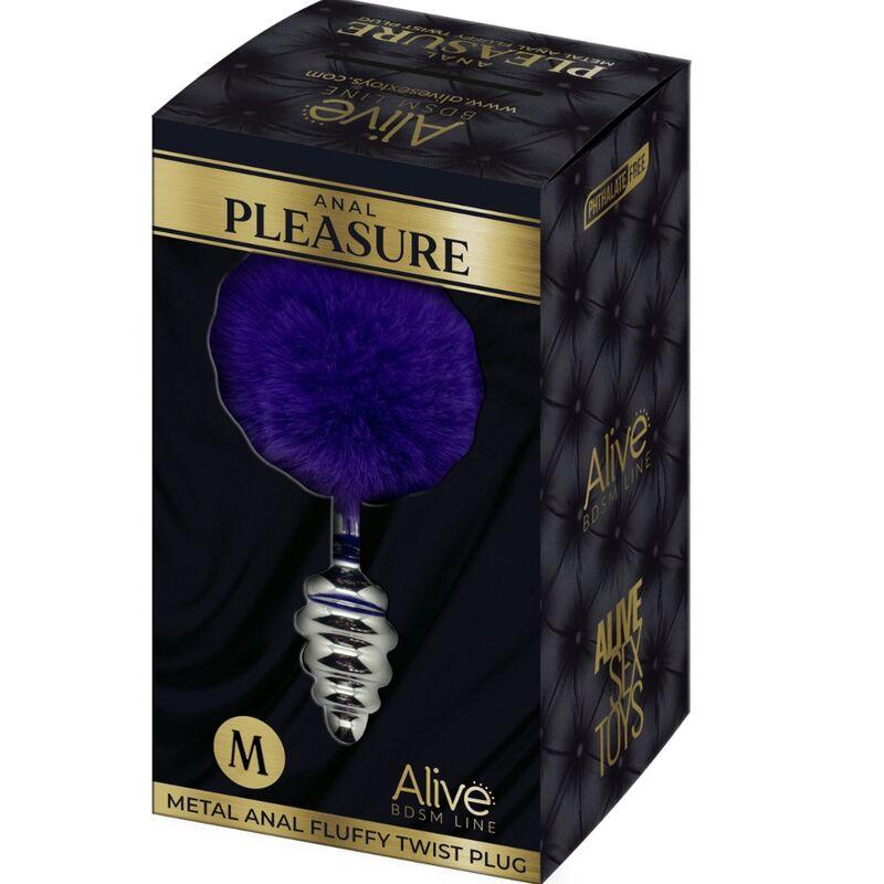 ALIVE PLUG DE PRAZER ANAL ESPIRAL METAL FLUFFY DARK VIOLETA TAMANHO M