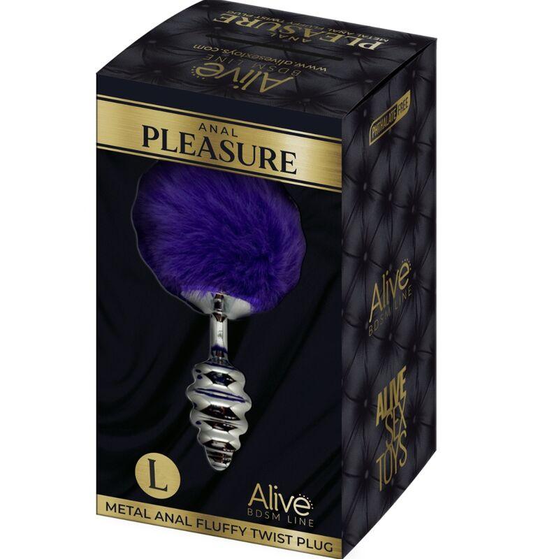 ALIVE PLUG DE PRAZER ANAL ESPIRAL METAL FLUFFY DARK VIOLETA TAMANHO L