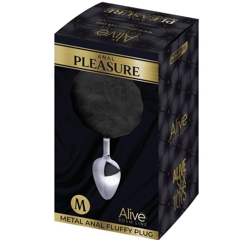 ALIVE PLUG DE PRAZER ANAL ESPIRAL METAL FLUFFY PRETO TAMANHO M