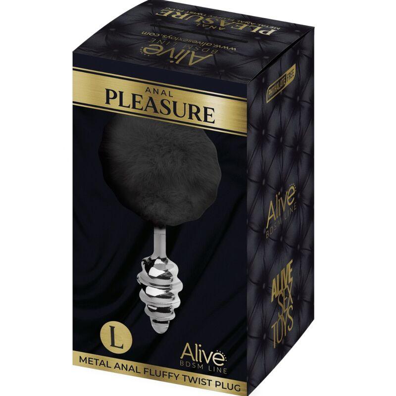 ALIVE PLUG DE PRAZER ANAL ESPIRAL METAL FLUFFY PRETO TAMANHO L