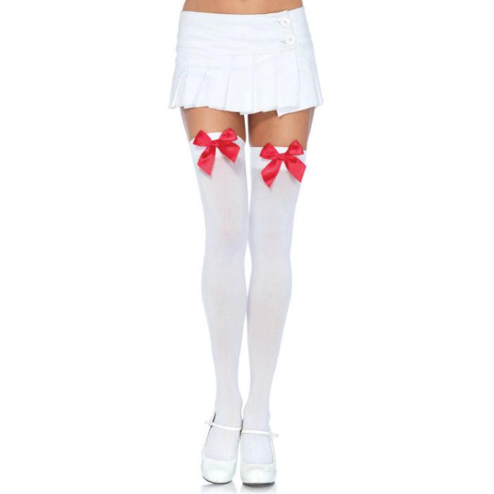 LEG AVENUE COXAS EM NYLON COM LAO BRANCO VERMELHO