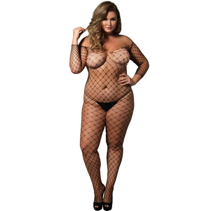 LEG AVENUE OFF THE SHOULDER BODYSTOCKING PRETO PLUS SIZE