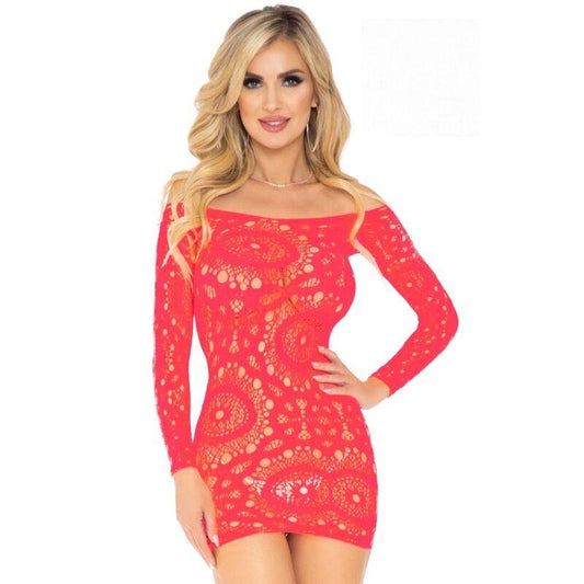 LEG AVENUE MINI VESTIDO DE RENDA DE CROCHe DE MANGA COMPRIDA CORAL TAMANHO uNICO