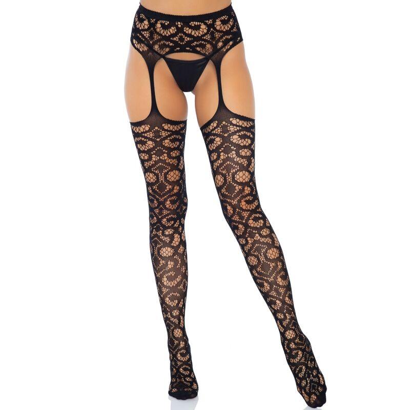 LEG AVENUE SCROLL LACE GARTER BELT MEIAS TAMANHO uNICO