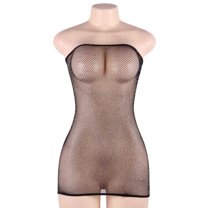 QUEEN LINGERIE VESTIDO CORPO REDE COM DIAMANTES S L