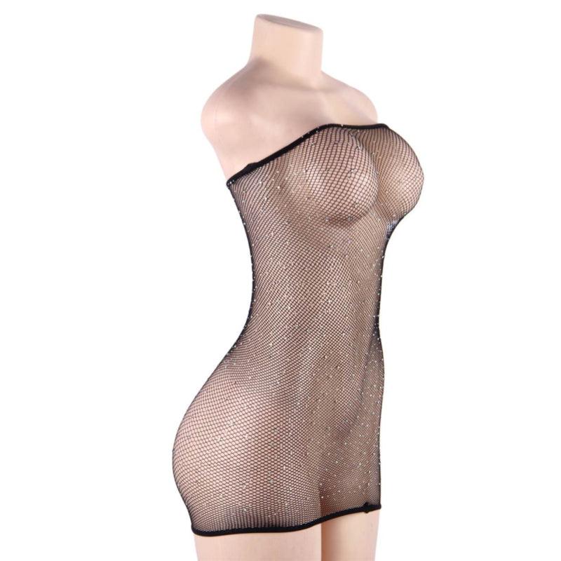 QUEEN LINGERIE VESTIDO CORPO REDE COM DIAMANTES S L