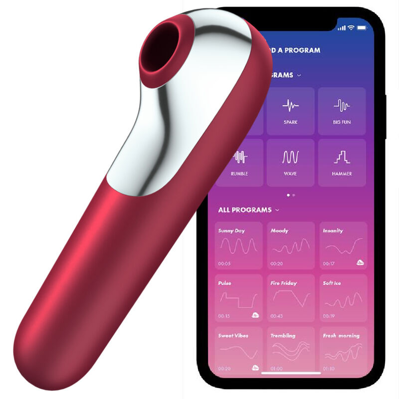 SATISFYER VIBRADOR E SUCCIONADOR DUAL LOVE COM AR PULSADO VERMELHO