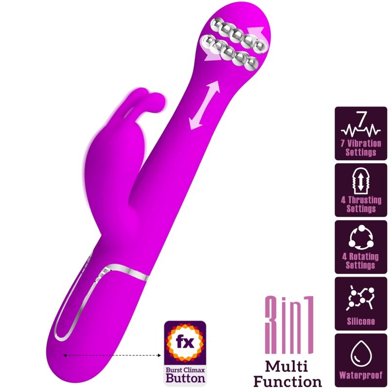 PRETTY LOVE VIBRADOR DEJON COELHO 3 EM 1 MULTIFUNO VIOLETA