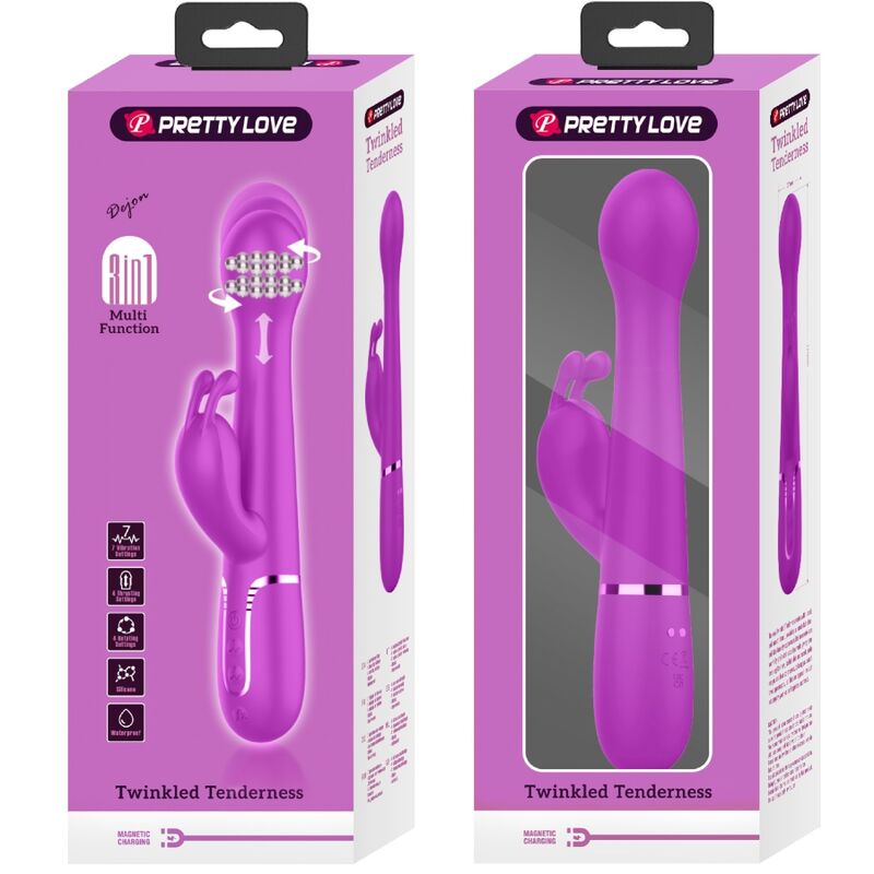 PRETTY LOVE VIBRADOR DEJON COELHO 3 EM 1 MULTIFUNO VIOLETA